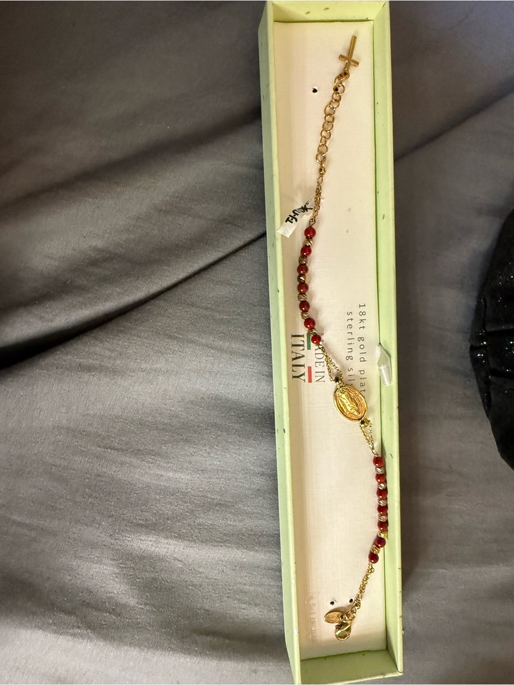 T.J.Maxx Gold-Tone Bracelet with Red Beads and Cross Charm
